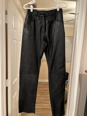 Black Straight-Leg Leather Pants - Women